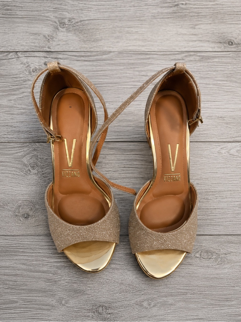Vizzano Gold Glitter Ankle-Strap Heels for Women